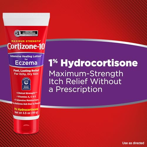 Cortizone-10 Maximum Strength Intensive Healing Itch Relief Lotion for Eczema, 1% Hydrocortisone, Fast-Acting, Anti-Itch Cream for Minor Skin Irritations, Rashes and Inflammation Due to Eczema, 3.5 oz 3.5 Ounce (Pack of 1)