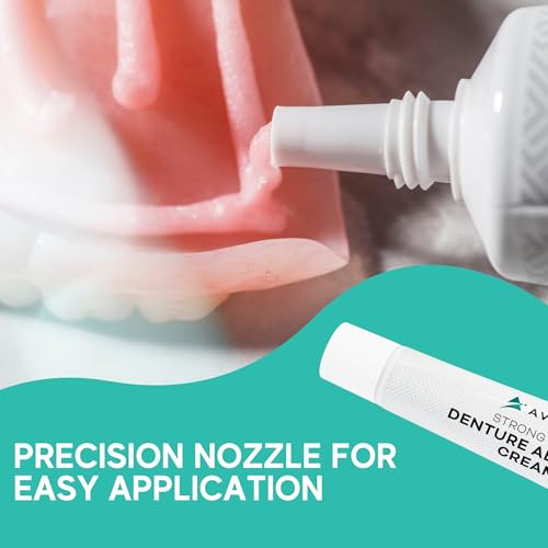 Extra Strong Denture Adhesive Cream, 12 Hour Hold Dental Glue, Waterproof, Zinc & Fluoride Free, Easy Apply Nozzle, Seals Food Out for Comfort, Mint Flavor (2 Pack, 2.8 Fl Oz) 2 Pack