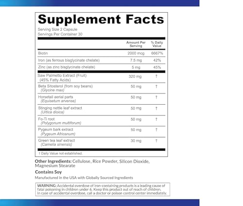 DHT Blocker Hair Growth Support Supplement - Saw Palmetto + Hair Vitamins for Women & Men - Supports Healthy Hair Growth & Thick & Strong-Hair - May Support Healthy DHT Levels - Low Loss Capsules