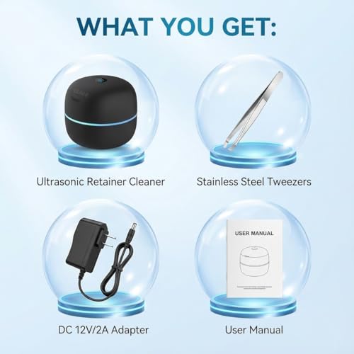 Ultrasonic Retainer Cleaner Machine | Dental Appliance Cleaning Kit for Retainers, Aligners, Dentures & Guards