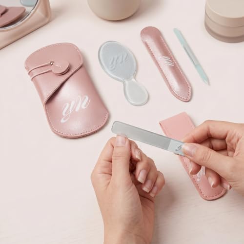 YN Young Nails Glass File Kit - Durable, Etched Glass for Natural Nails, Includes Cuticle Pusher, Foot File & Nail File