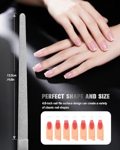 FERYES Stainless Steel Double Side Nail File with Anti-Slip Handle for Salon Home and Travel, Metal Manicure File for Women and Men, 4.8-Inch Filing Surface
