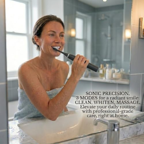 Sonic Electric Toothbrush for Adults - Rechargeable Power Toothbrush with 5 Soft Bristle Heads, Travel Case, 3 Cleaning Modes & Smart Timer, IPX7 Waterproof (Black) Black