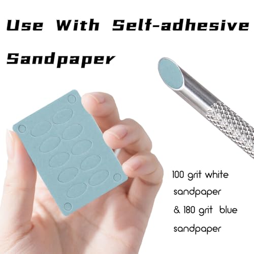 3 Pcs Dual Head Cuticle Pusher 100/180 Grit Sanding Papers, Stainless Steel Nail Prep Kit