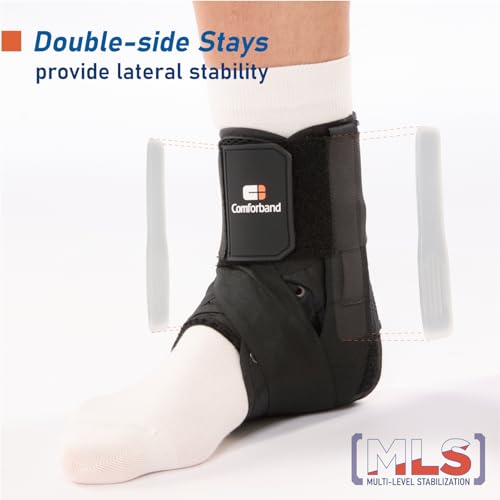 Comforband Lace-Up Ankle Brace for Sprained Ankle, Adjustable Stabilizer for Injury Recovery, Tendonitis, and Arthritis, Support for Basketball, Volleyball, Running, Soccer, Men and Women (Small) Small