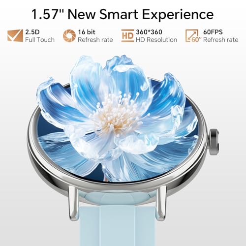 Smart Watches for Men Women,Smartwatch for iPhone/Samsung/Android,(Answer/Make Call),1.57" HD 43mm Fitness Tracker with Heart Rate/SpO2/Sleep Monitor,IP68 Waterproof,110+ Sport Mode,with 2 Bands Sky Blue 1.57 inches