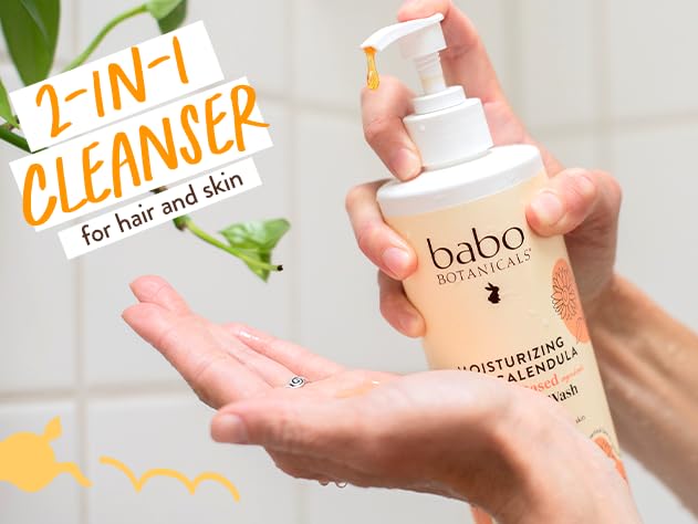 BABO Botanicals Moisturizing Oat & Calendula 2-in-1 Shampoo & Wash - for Dry or Sensitive Skin - for All Ages - Lightly Scented - Vegan - Various Sizes 16 Fl Oz (Pack of 1) Pack of 1 - BeesActive Australia