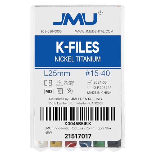 JMU Dental K Files #15-40/25mm, NITI Hand Use Files 6 Pcs/Pack #15-40(25mm) 1