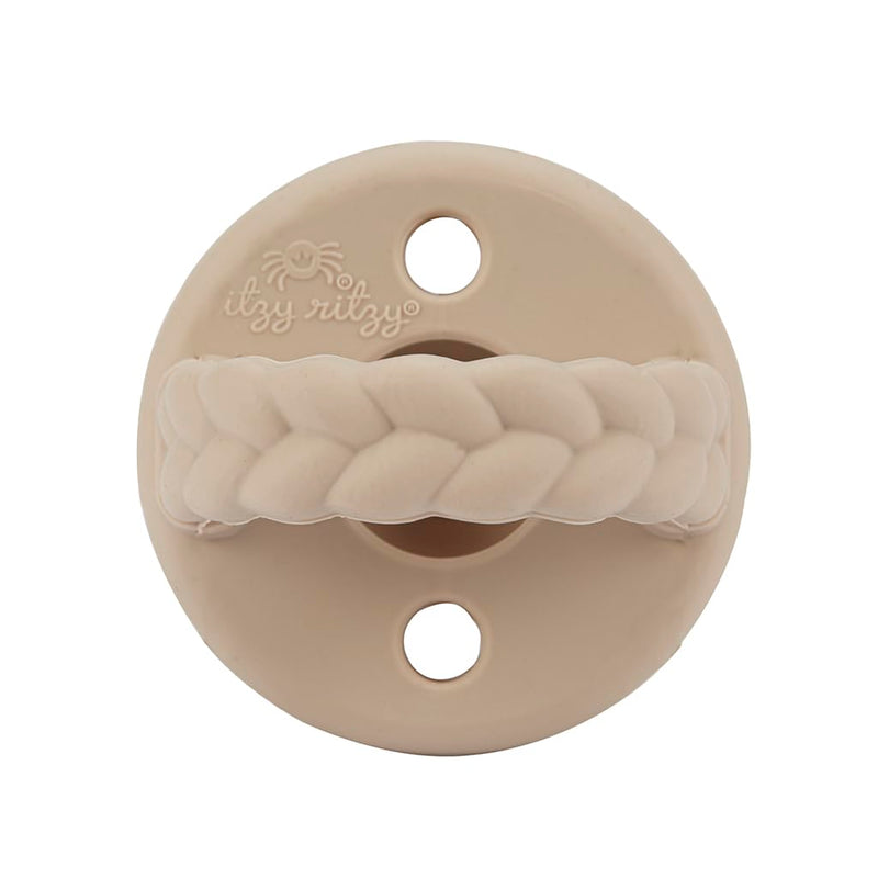 Itzy Ritzy Silicone Pacifiers for Ages 6-18 Months - Itzy Soother Pacifiers Feature Collapsible Handle & Two Air Holes for Added Safety; Set of 2 in Toast & Buttercream, Ages 6-18 Months 6-18 Month