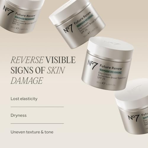 No7 Future Renew Damage Reversal Face Cream with SPF 25 - Anti Aging Face Moisturizer with Skin Firming Benefits - Formulated with Peptide Technology to Protect, Repair & Intensely Hydrate (1.69 Oz) 1.69 Ounce (Pack of 1)
