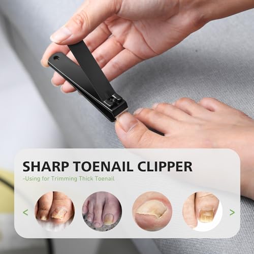 Heavy Duty Straight Blade Nail Clippers for Thick Toenails, Professional Stainless Steel Fingernail Toenail Clippers Trimmers - Thick Wide Jaw Toe Nail Clippings for Seniors, Men & Women (Black) Black