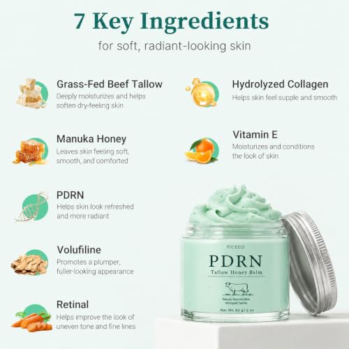 PDRN Beef Tallow Balm for Face, Grass-Fed Whipped Tallow Moisturizer, 4 OZ PDRN 4 Ounce (Pack of 1)