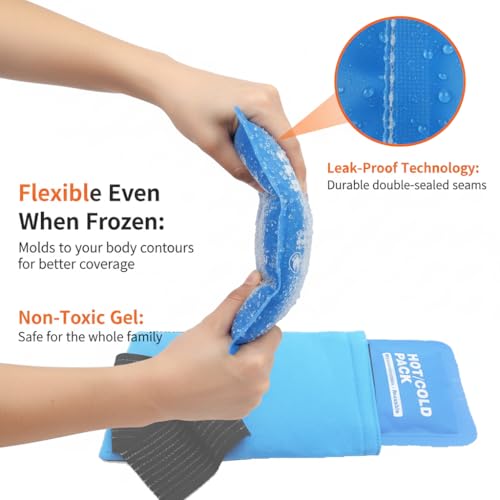 Reusable Gel Ice Pack for Injuries - Hot & Cold Therapy Pack for Muscle Pain Relief, Swelling Reduction, Post Surgery Recovery | Flexible Design Fits Shoulder, Knee, Back