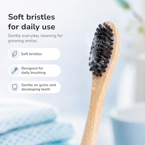 Sustainable Tomorrow Junior Bamboo Electric Toothbrush for Kids Ages 3+ – Gentle Vibrating Toothbrush with Soft Bristles | 2-Minute Timer | Ergonomic Handle | Eco-Friendly, Plastic-Reduced Design