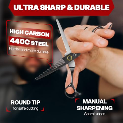 Professional Thinning Shears, High-End Japanese 440C Stainless Steel Hair Cutting Scissors with Sharp Edge Blades, 6.8 inch Hair Cutting Shears, Right Hand Hair Scissors for Salon, Home, Pet Black