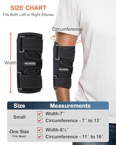 Reamphy Elbow Brace,Comfortable Night Elbow Sleep Support,Elbow Splint, Adjustable Stabilizer Splints,Cubital Tunnel Syndrome,Tendonitis,Ulnar Nerve,Tennis,Fits for Men and Women(Small) Small