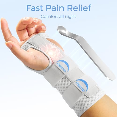 FREETOO Reversible Carpal Tunnel Wrist Brace Night Support Left Right Hand Grey Fit both hands-M