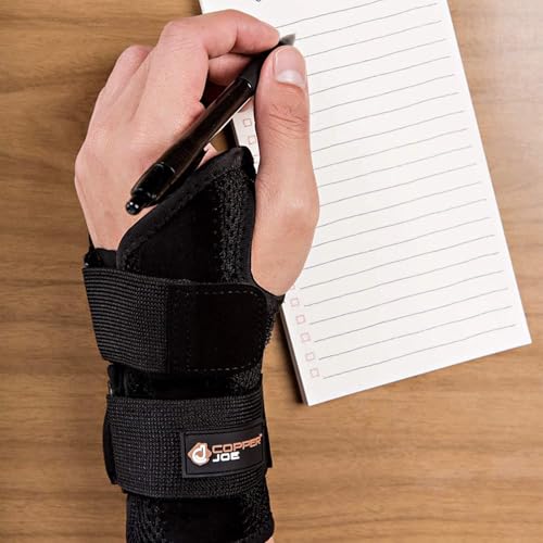 Copper Joe Orthopedic Copper Infused Wrist Brace & Splint – Adjustable Compression Wrist Support for Arthritis, Carpal Tunnel, Tendinitis, Tennis Elbow, RSI & Ganglion Cyst Pain Relief for Men & Women (Black, L/XL, Right Hand) Black