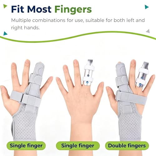 Adjustable Finger Splint with Metal Splint, Trigger Finger Brace Support for Index, Middle, Ring and Pinky Finger, Joint Stabilizer for Broken Finger and Postoperative Recovery