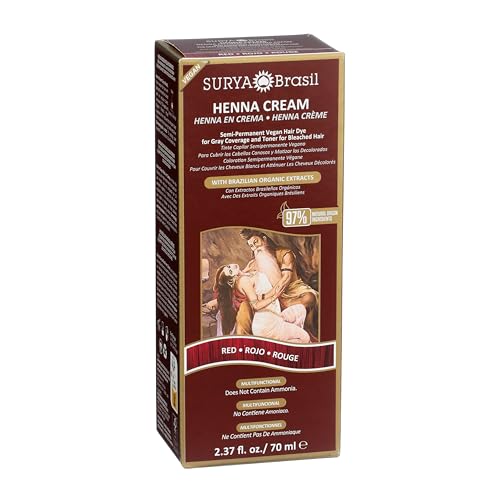 Surya Brasil Henna Cream Red - 97% Natural Ingredients, Vegan, Cruelty-Free, Eco-Friendly, Semi-Permanent Hair Color, Deep Hydration & Shine, 2.37 oz