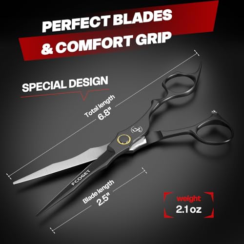 Professional Hair Cutting Scissors Kit, Thinning Shears, High-End 440C Stainless Steel Barber scissors with Sharp Edge Blades, 6.8 inch Hair Cutting Shears, Right Hand Hair Scissors for Salon, Home Black