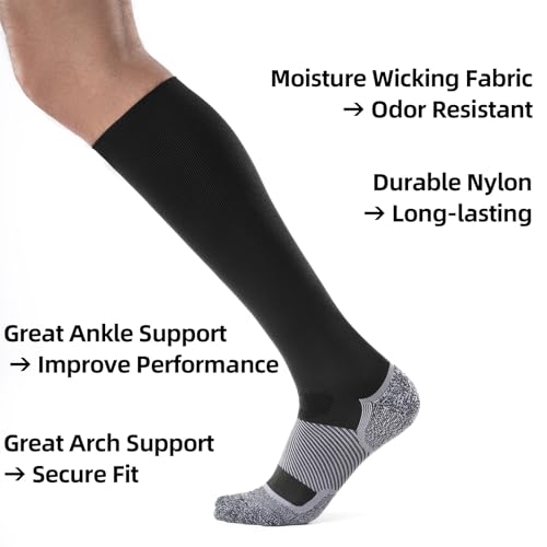 Medical Compression Socks 20-30 mmHg for Men Women (3 Pairs) - Best Support for Daily Wear, Flying, Sport, Circulation Large-X-Large Black