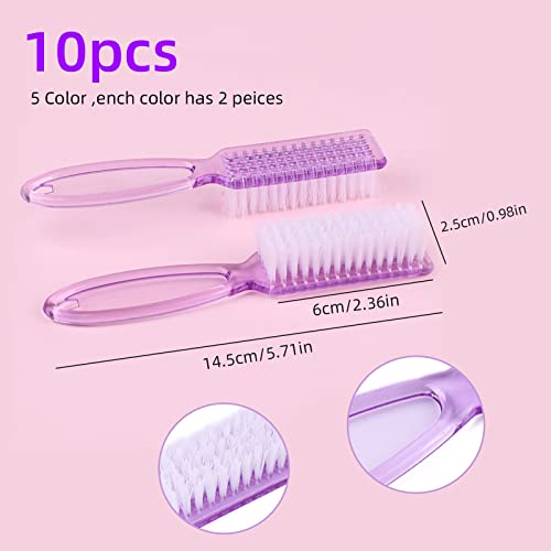 10 Pieces Handle Grip Nail Brush Fingernail Cleaner Pedicure Handle Grip Nail Brushes, Colorful Long Handle Nail Cleaning Brushes Fingernail Scrub Manicure Tool