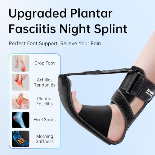 Plantar Fasciitis Brace Night Splint, Adjustable Foot Support for Heel Spur, Foot Drop & Achilles Tendonitis Relief, Comfortable Day & Night Use for Men and Women (Black, Medium) Black
