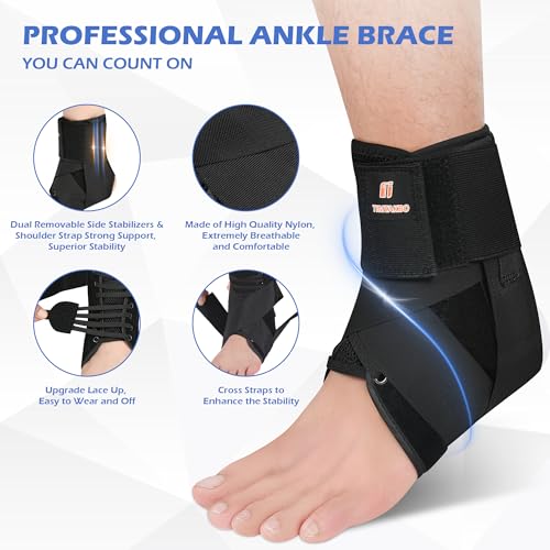 Quick Lace Up Ankle Brace for Women men, Ankle Brace with Dual Removable Side Splints, Ankle Support for Volleyball Basketball Running Soccer, Ankle stabilizer for Sprain, Tendinitis, Arthritis, M (12"-13") Medium Black