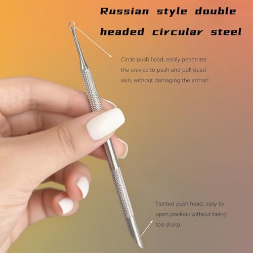 3 Pcs Dual Head Cuticle Pusher 100/180 Grit Sanding Papers, Stainless Steel Nail Prep Kit