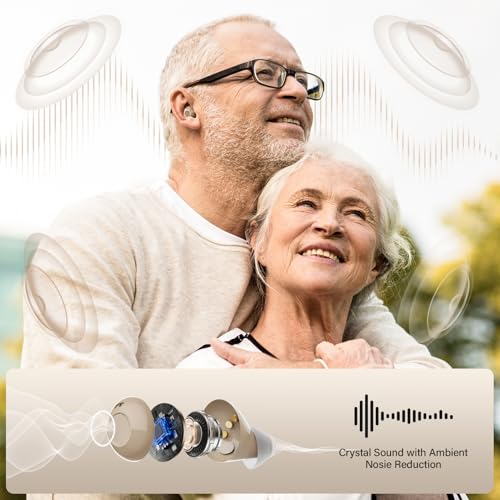 OTC Invisible Hearing Aids for Seniors, Rechargeable Hearing Amplifier for Adults, In-Ear Design with Noise Cancelling & High-Fidelity Sound, 5 Volume Control and Touch Controls for Hearing Loss Beige