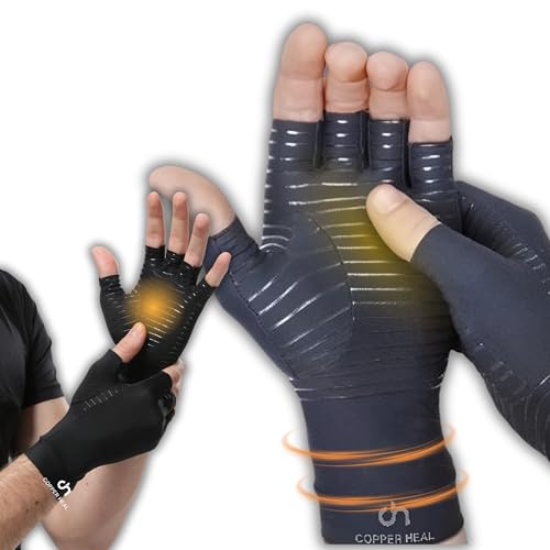 COPPER HEAL Copper Compression Gloves – Pain Relief for Arthritis, Carpal Tunnel & RSI – Fingerless Pair X-Large (1 Pair)