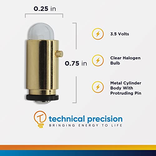 Technical Precision - 3.5V Retinoscope Bulb Replacement for Welch Allyn WA-08200 - Clear Halogen Bulb in Metal Cylinder Body with Protruding Pin - for Welch Allyn Streak Retinoscope - 1 Pack