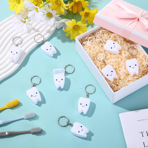 Landical 48 Pcs Mini Dental Floss Keychain Bulk Tooth Shaped Portable Teeth Floss Cleaning for Homeless Party Favors Travel Donated Gifts Teeth Cleaning Oral Care Mint Flavor 15 M /16. 4 Yard