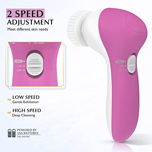 COSLUS Facial Cleansing Brush Face Scrubber, 7-in-1 Rotating Design Pearl Pink With 7 brush heads