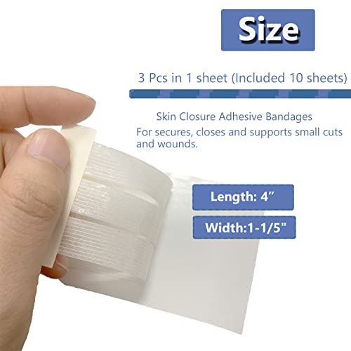 Skin Wound Closures Strips - 30 Pcs Emergency Wound Stitch Tapes, Adhesive Bandages for Closing Small Cuts, Sterile Individual Packaging