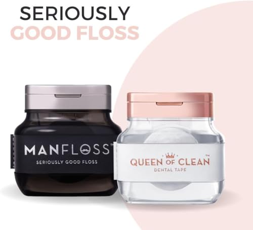 Queen of Clean Dispenser: Includes 2 x 54 Yard Roll of White Dental Floss Tape – Easy, Comfortable, Fun & Effective Flossing, PFAS-Free, Vegan-Friendly, Fresh Mint Flavour. Seriously Good Floss