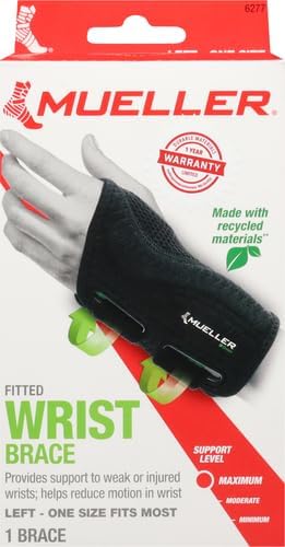 Mueller Sports Medicine Mueller Green Fitted Wrist Brace Left Hand, 0.212 Lb One Size