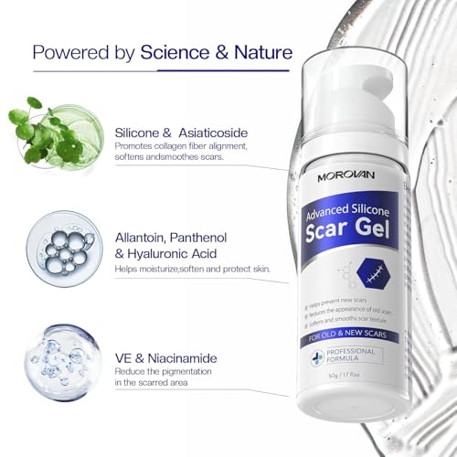 Morovan silicone scar removal Gel: Scar cream for Body and face Effectively minimizes the appearance of Scars from Stretch Marks Surgical Scar Keloids Acne Burns and Other, New scar 6 weeks