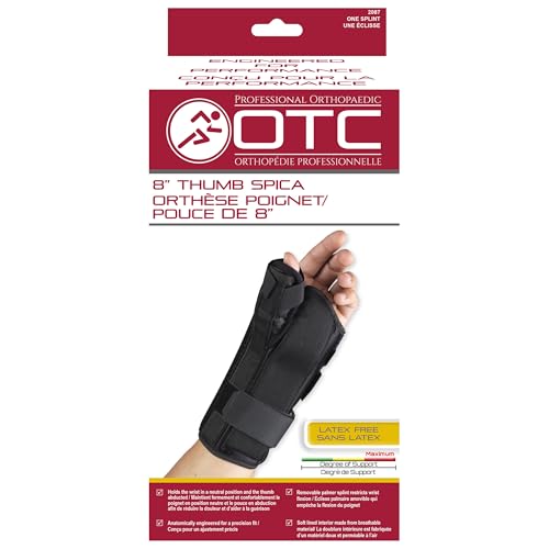 OTC Wrist-Thumb Splint, 8-Inch Adult for Men and Women, Lightweight Breathable, Black, Large Large (Pack of 1) 8 Inch (Left Hand)
