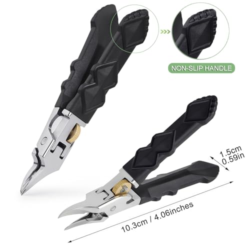 Ingrown Toenail Clippers with Wide Jaw Slanted Curved Sharp Blade, Professional Podiatrist Long Handled Toe Nail Clippers for Thick Nails for Seniors, Men, Women, Built-in Safety Lock