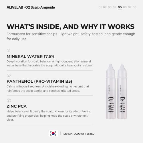 ALIVELAB O2 Scalp Ampoule – Leave-in Anti-Dandruff, Anti-Itch Scalp Care Serum – Soothing & Hydrating Formula for Dry, Flaky Scalp – Promotes Healthy Hair & Reduces Irritation – (2 x 0.85 fl oz)