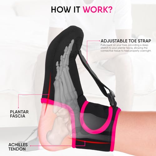 Wixen Plantar Fasciitis Night Splint Quick Relief Plantar Fasciitis Braces for Men Women, Adjustable Night Splint For Plantar Fasciitis Women Men, Achilles Tendonitis Ankle Pain Relief (Pink, Medium) Pink