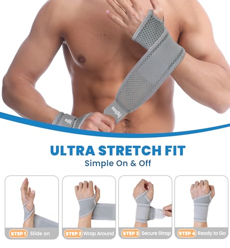 2-Pack Ultra-Thin Wrist Braces, Breathable Comfort Mesh Fabric Support for Pain Relief - Ideal for Carpal Tunnel, Tendonitis, Sports, Fitness and Daily Use - Adjustable Wrist Support (Gray) Gray