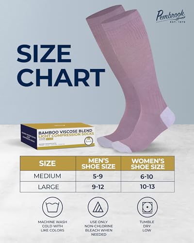 Pembrook® Bamboo Viscose Light Compression Socks - 3 Pairs | 8-15 mmhg Compression Socks | Knee High Comfort Support Socks Medium Light Green/Light Blue/Rose