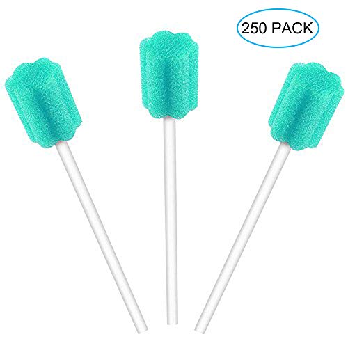 250 Count Disposable Mouth Swabs Sponge, Unflavored & Sterile Oral Swabs 250 Pack sky blue