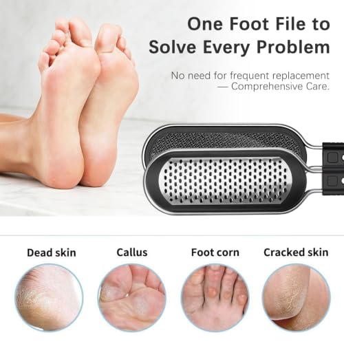 FREATECH Dual-Sided Foot File, Callus Remover with Nano Glass & Metal Surface, Professional Pedicure Tool for Hard Cracked Dead Skin, Foot Rasp for Heel Care, Exfoliation & Smoothing, Home Spa Shower
