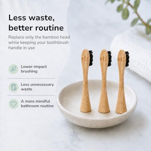 Sustainable Tomorrow Zen Bamboo Toothbrush Replacement Head – 3 Pack | Eco-Friendly Bamboo Bristles Head | Sustainable, Plastic-Free Oral Care | Compatible with Zen Toothbrush 1 Count (Pack of 3)