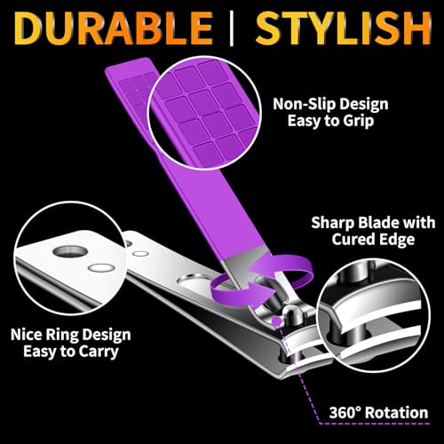 Manicure Set 16Pcs Professional Stainless Steel Pedicure Kit Mens Grooming Kit Fingernail & Toenail Clippers Set Manicure Kit with Luxurious Travel Bag, Sharp Nail Scissors and Clipper (Purple) 16Pcs-Purple