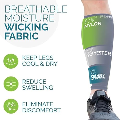 Run Forever Calf Compression Sleeve for Men & Women, 20-30mmHg Compression Medium 2-pair Black & Grey